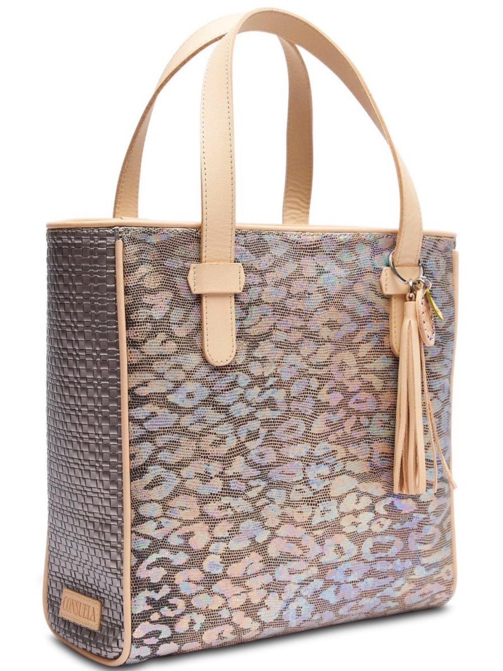 Consuela Iris Chica Tote Brown Leather Reptile Embossed Shoulder Bag